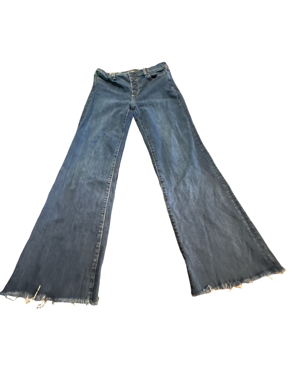 Gap 1969 Authentic Flare High Rise Raw Hem Jeans Denim Blue Size 30x29 BohoChic